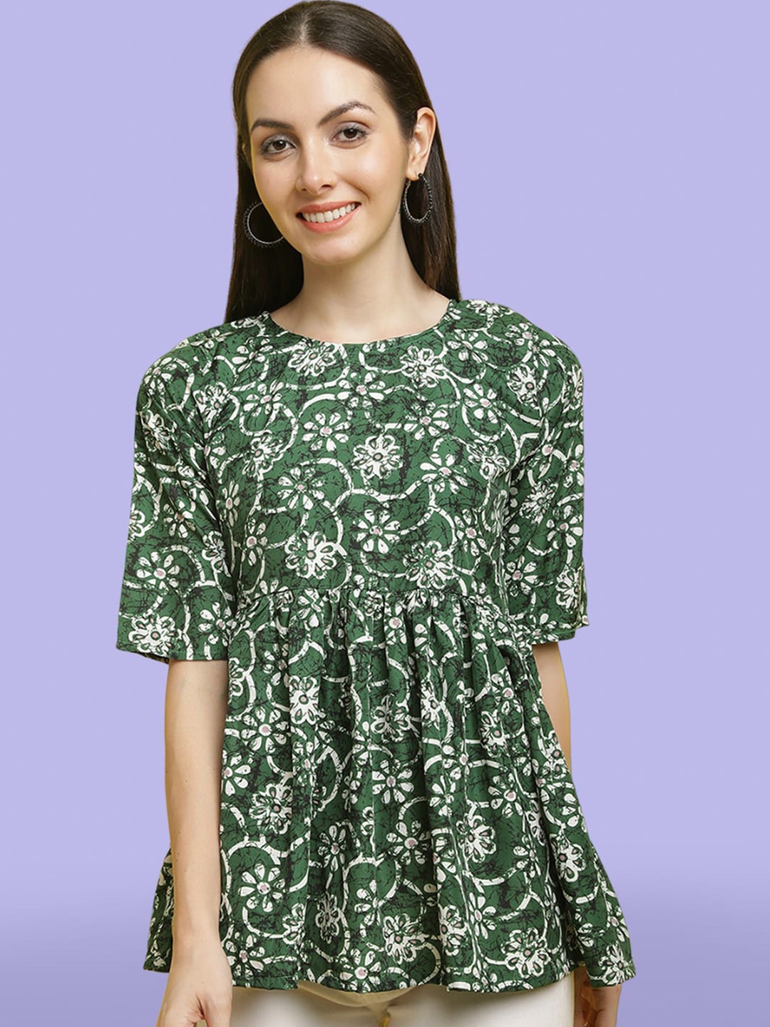 

Poshyaa Floral Printed Top, Green