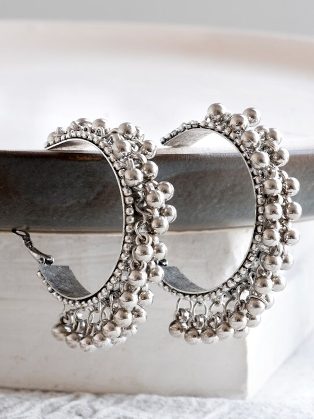 

Infuzze Silver Plated Oxidised Hoop Earrings