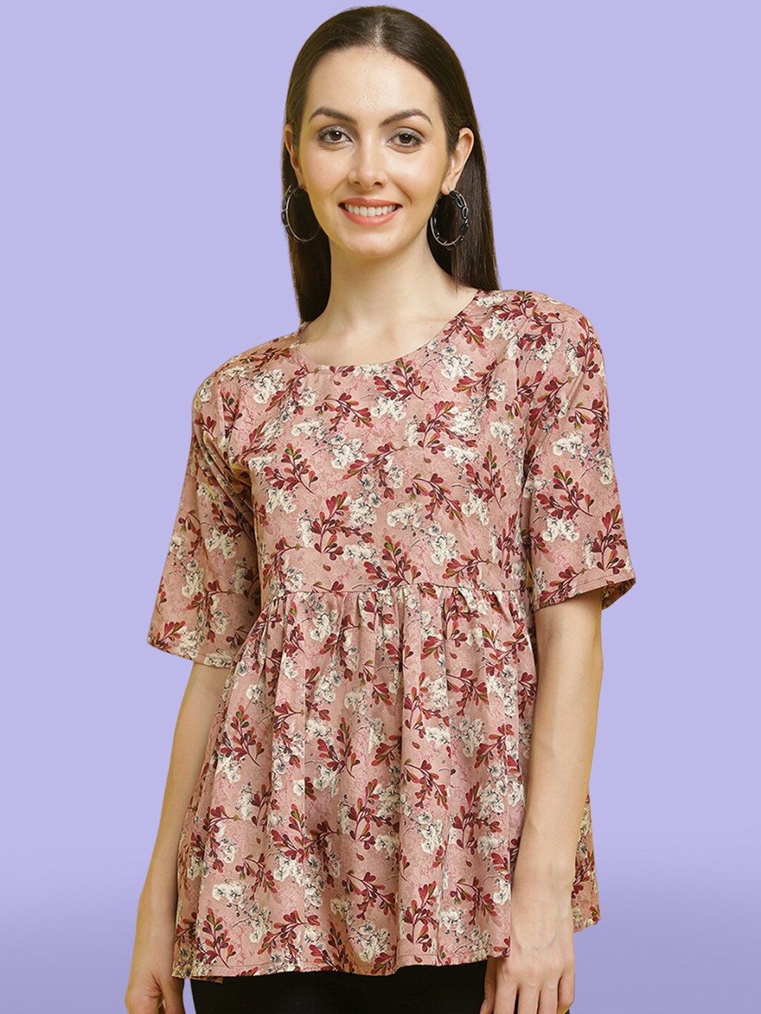 

Poshyaa Floral Printed Top, Pink