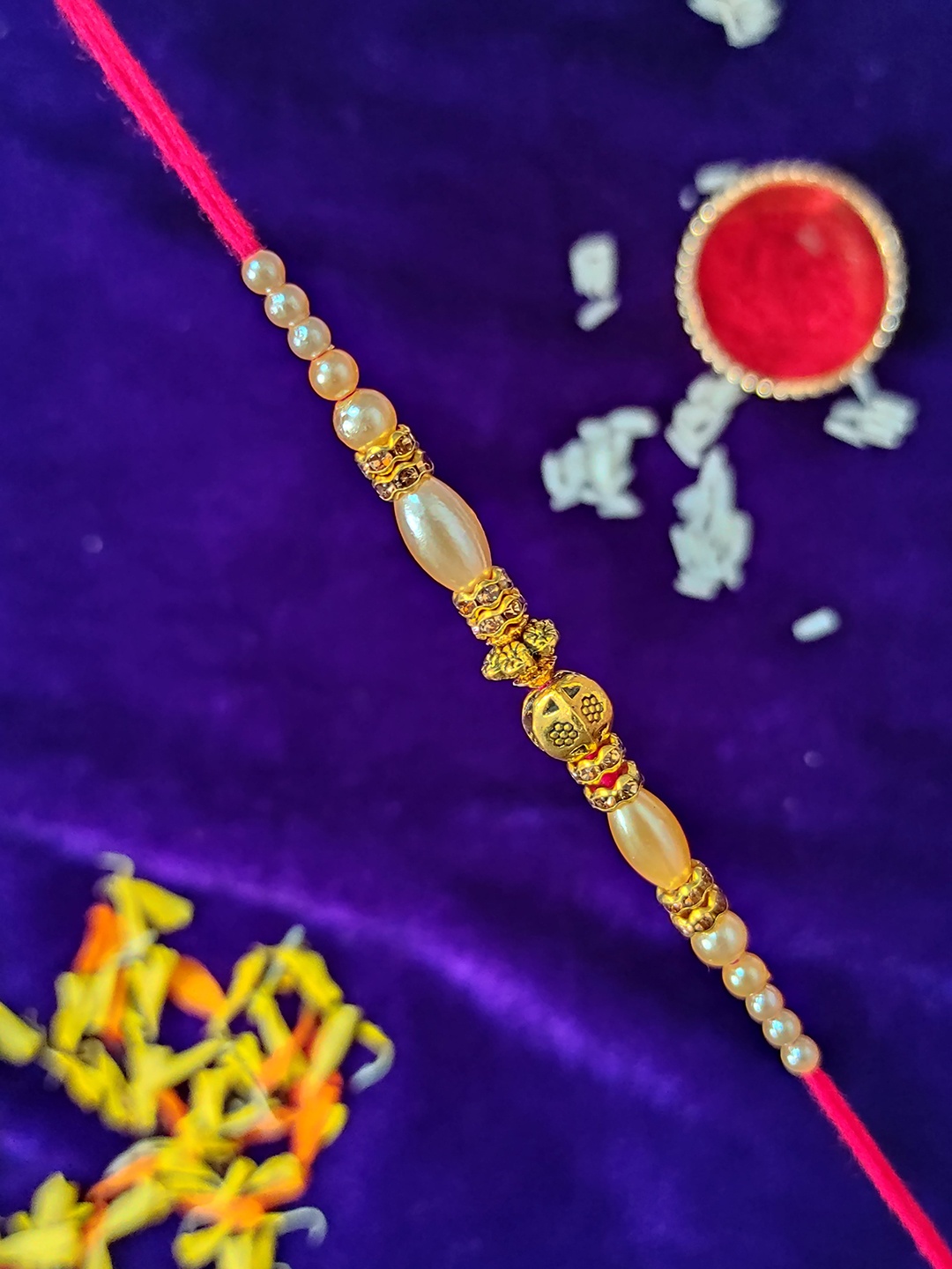 

CRAYTON Stone-studded & Beaded Rakhi, Gold