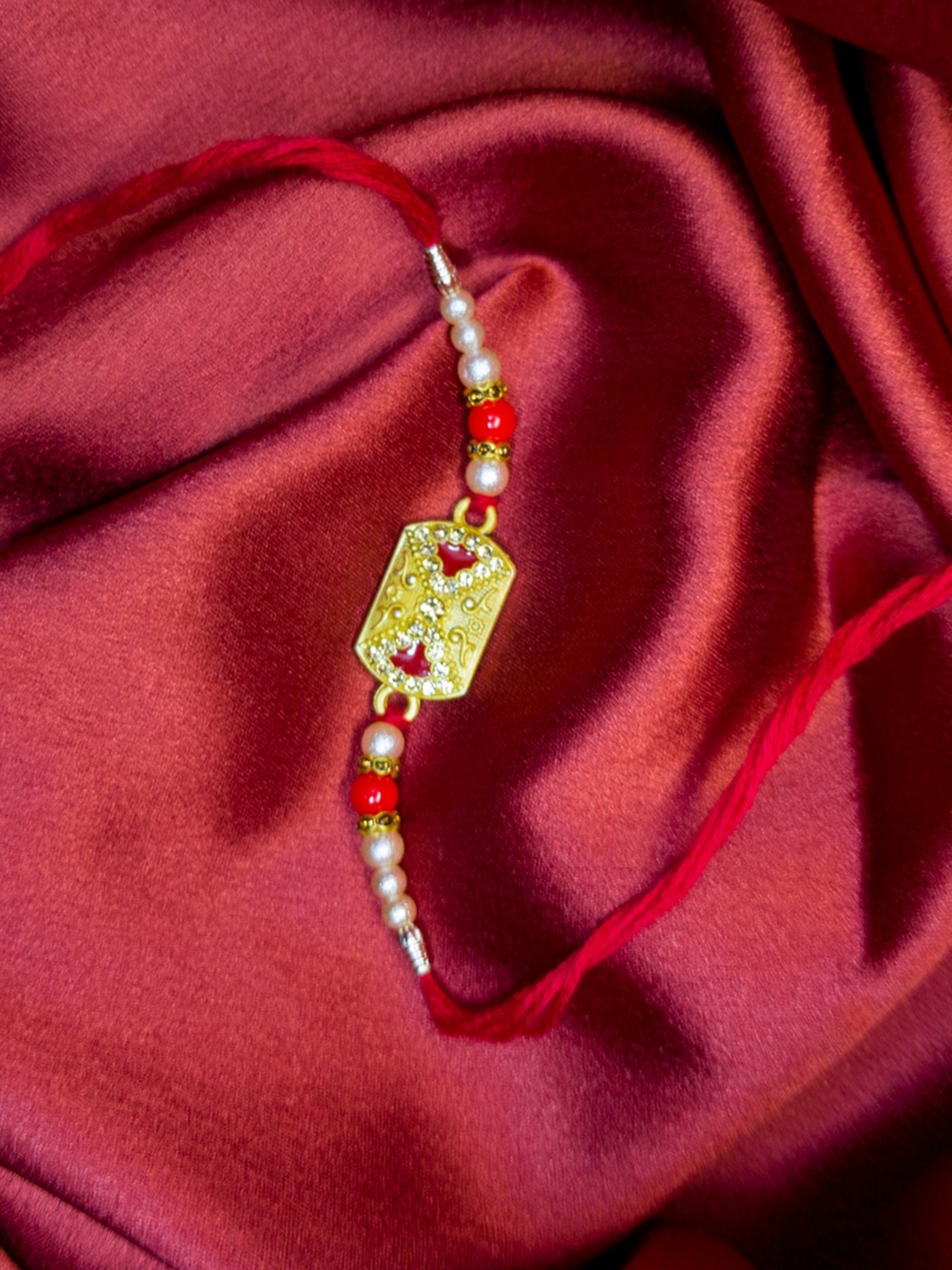

CRAYTON Stone Studded & Beaded Thread Rakhi, Gold