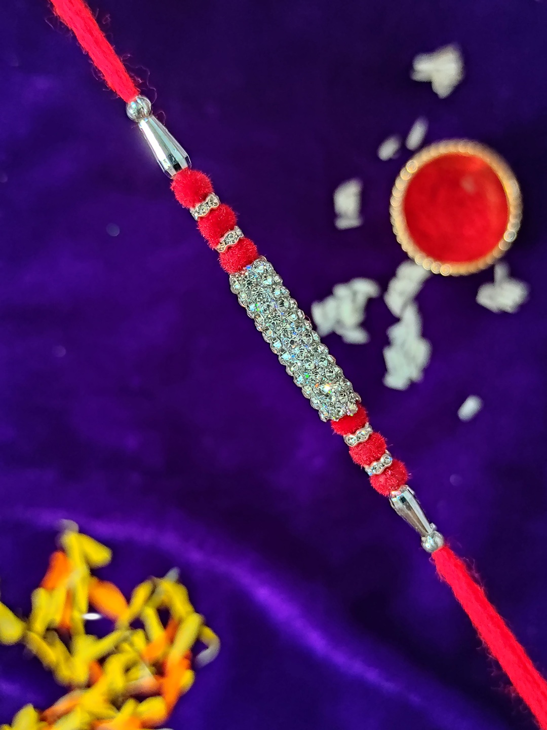 

CRAYTON Stone-Studded & Beaded Rakhi, Red