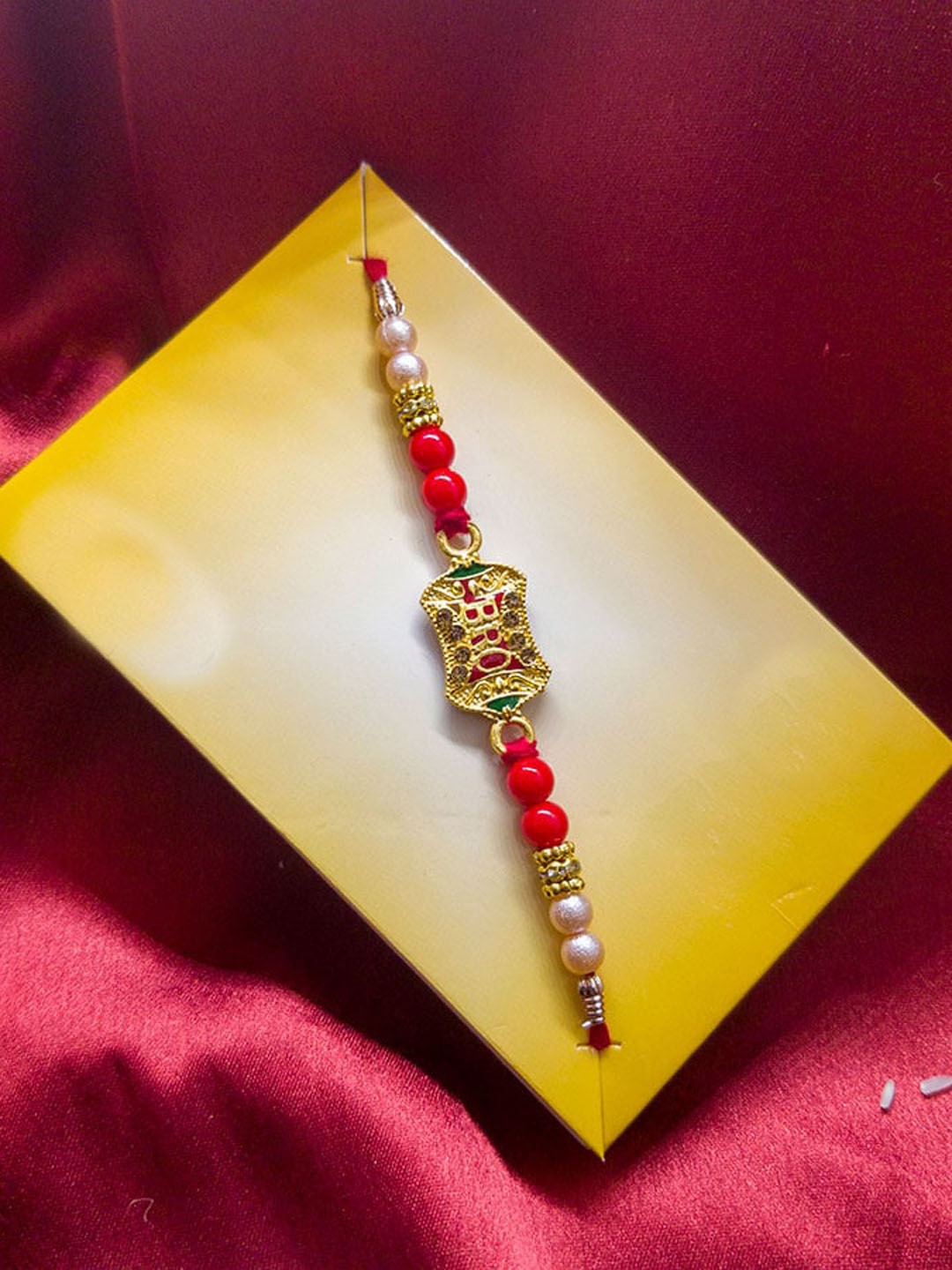 

CRAYTON Stone-Studded & Beaded Bro Rakhi, Gold