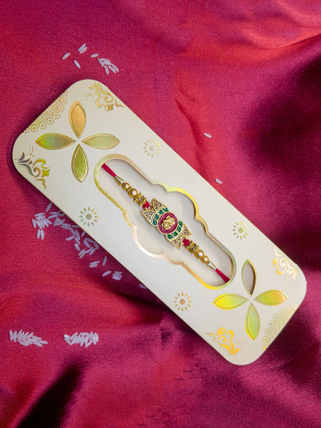 

CRAYTON Beaded & Stone-Studded Ethnic Lord Ganesh Rakhi, Gold