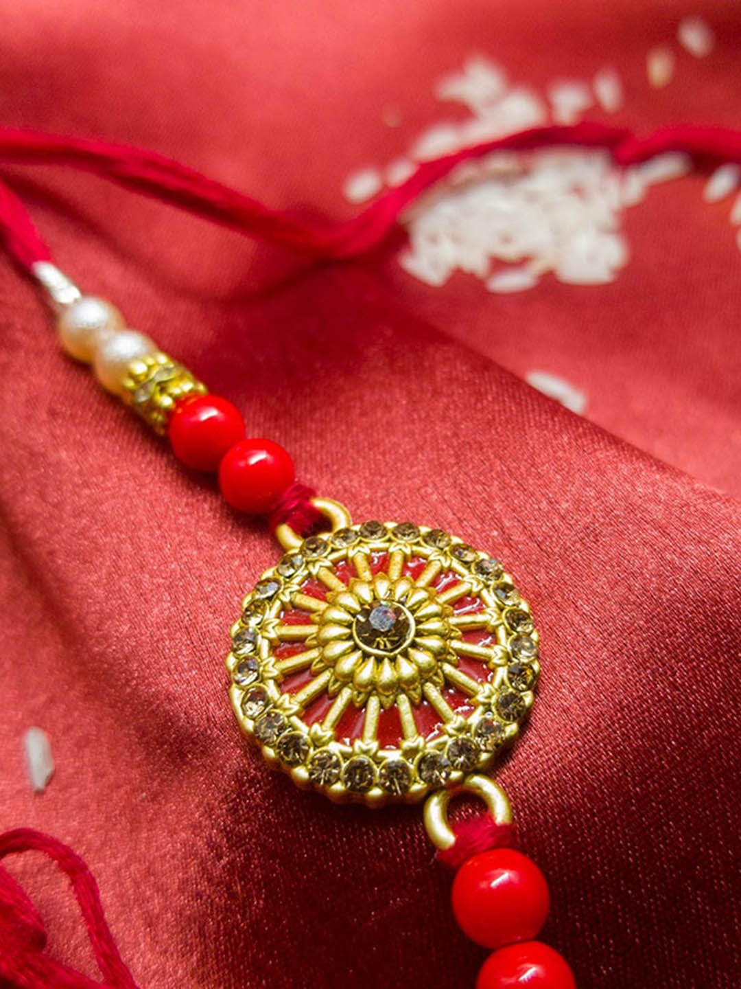 

CRAYTON Stone-Studded & Beaded Ethnic Rakhi, Gold