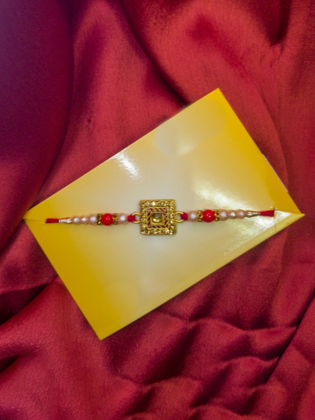 

CRAYTON Unisex Stone-studded & Beaded Rakhi, Gold
