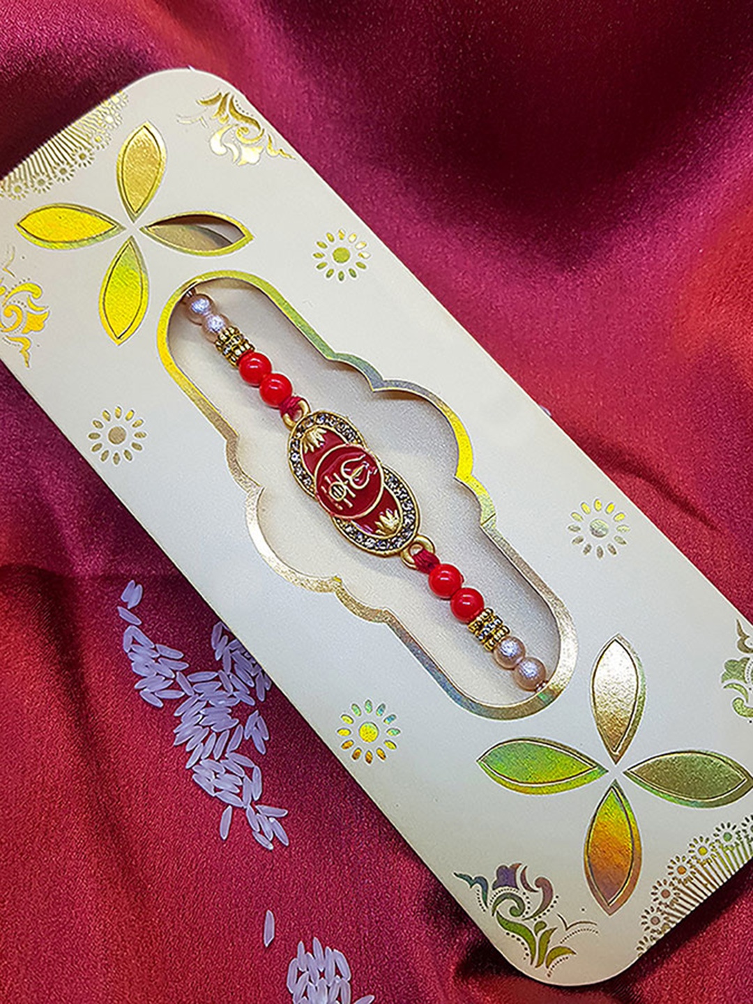 

CRAYTON Unisex Beaded & Stone-studded Shiva Trishool Rakhi, Gold