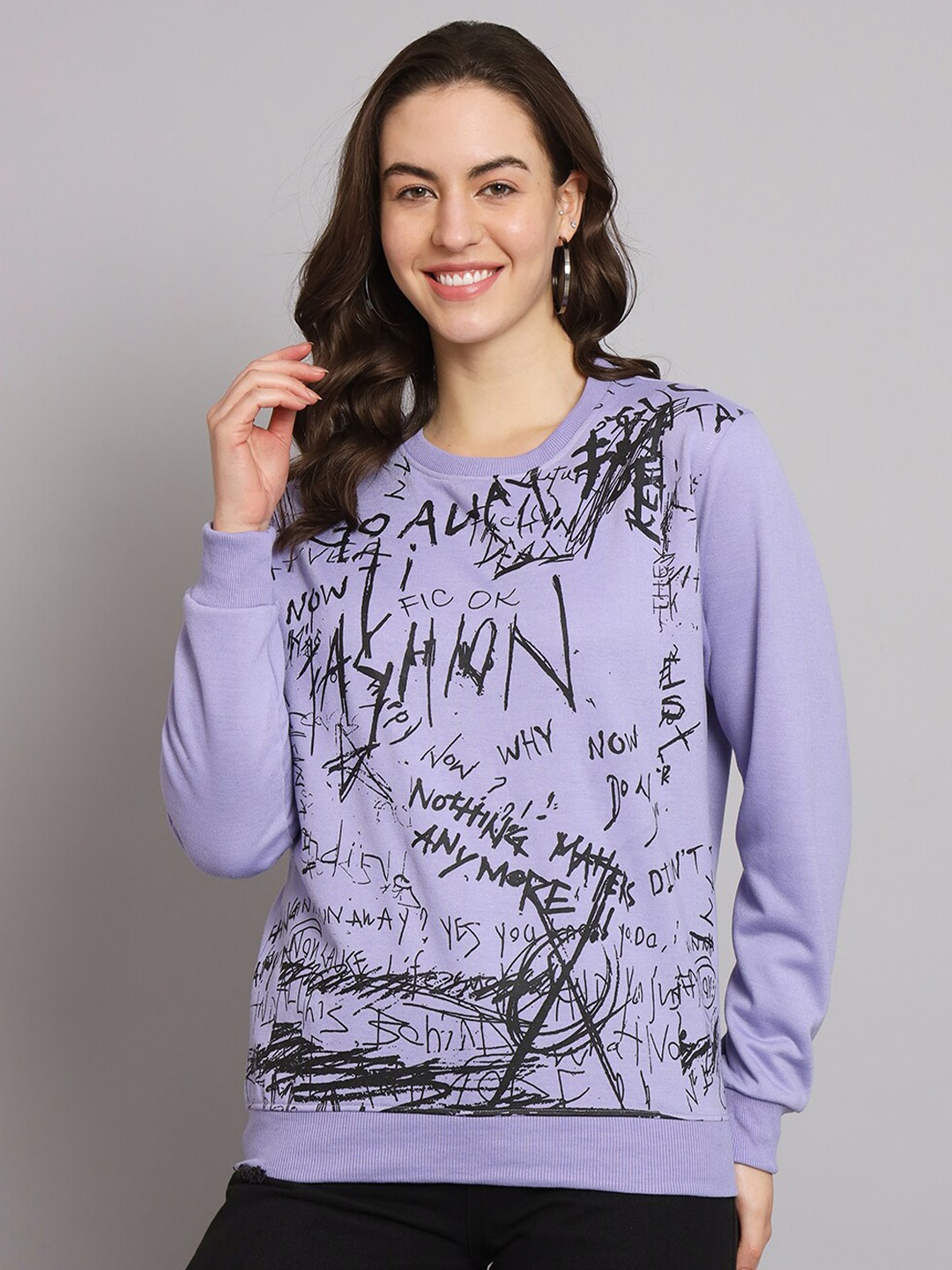 

Obaan Typography Printed Hooded Cotton Pullover, Purple