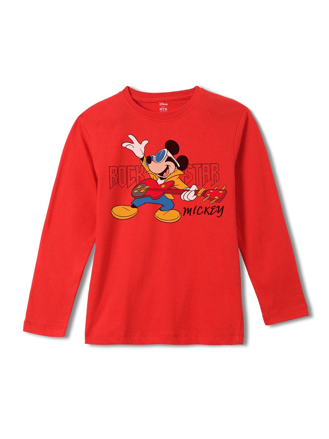 

Wear Your Mind Boys Mickey Mouse Printed Round Neck Regular Fit Cotton T-Shirt, Red