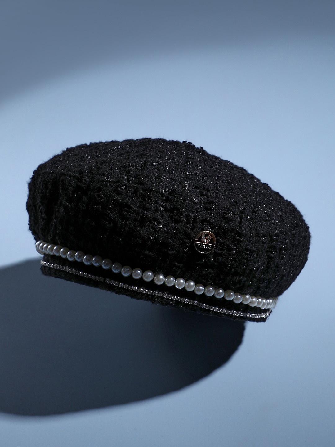 

HAUTE SAUCE by Campus Sutra Pearl Embellished Beret Hat, Black