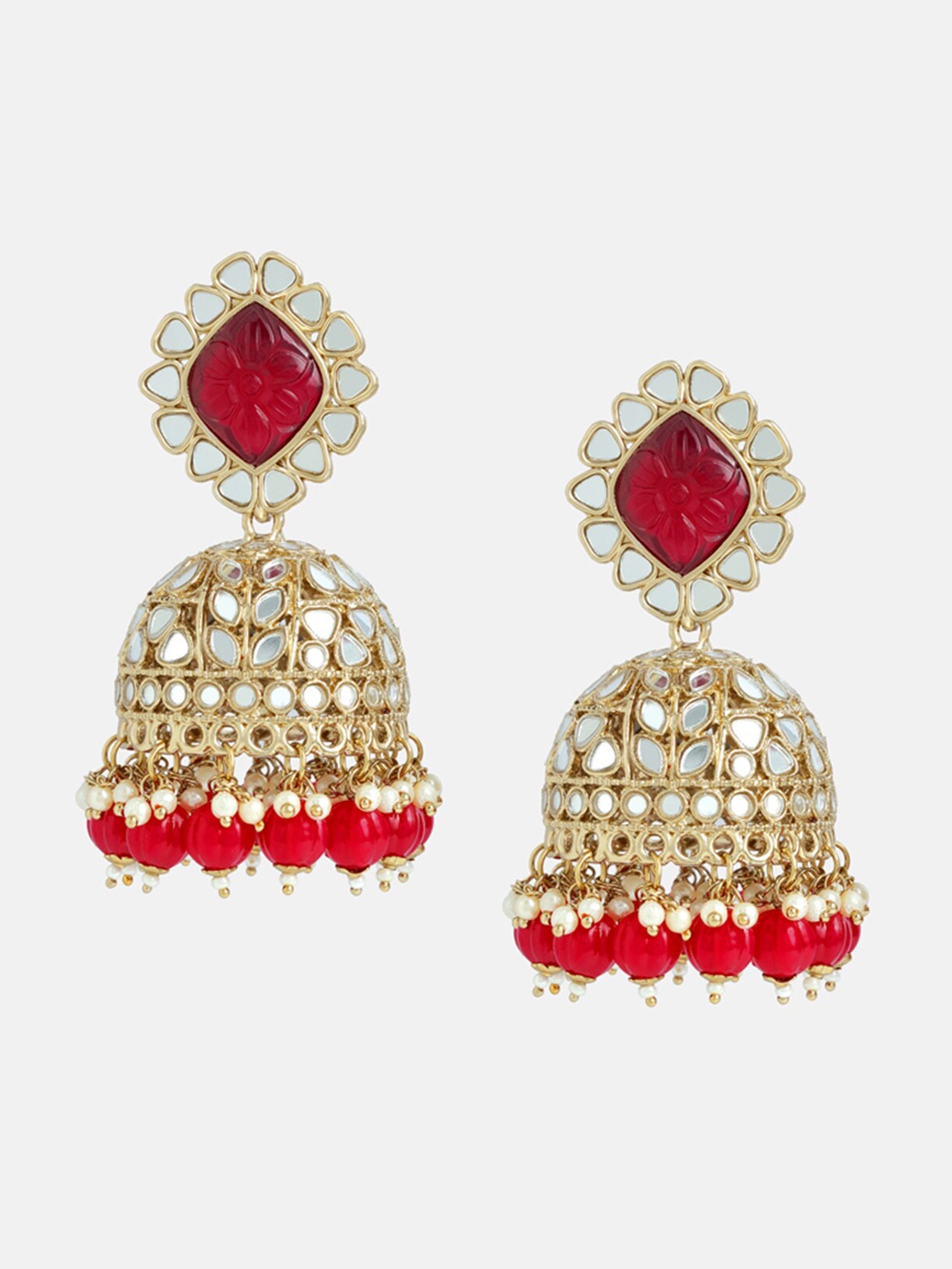 

Tipsyfly Contemporary Stone Studded Beaded Jhumkas, Red