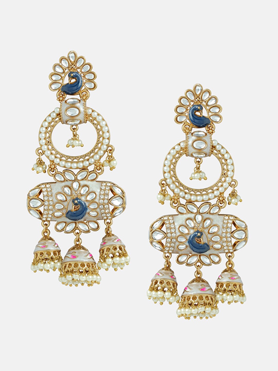 

Tipsyfly Kundan Studded Jumkas, Grey