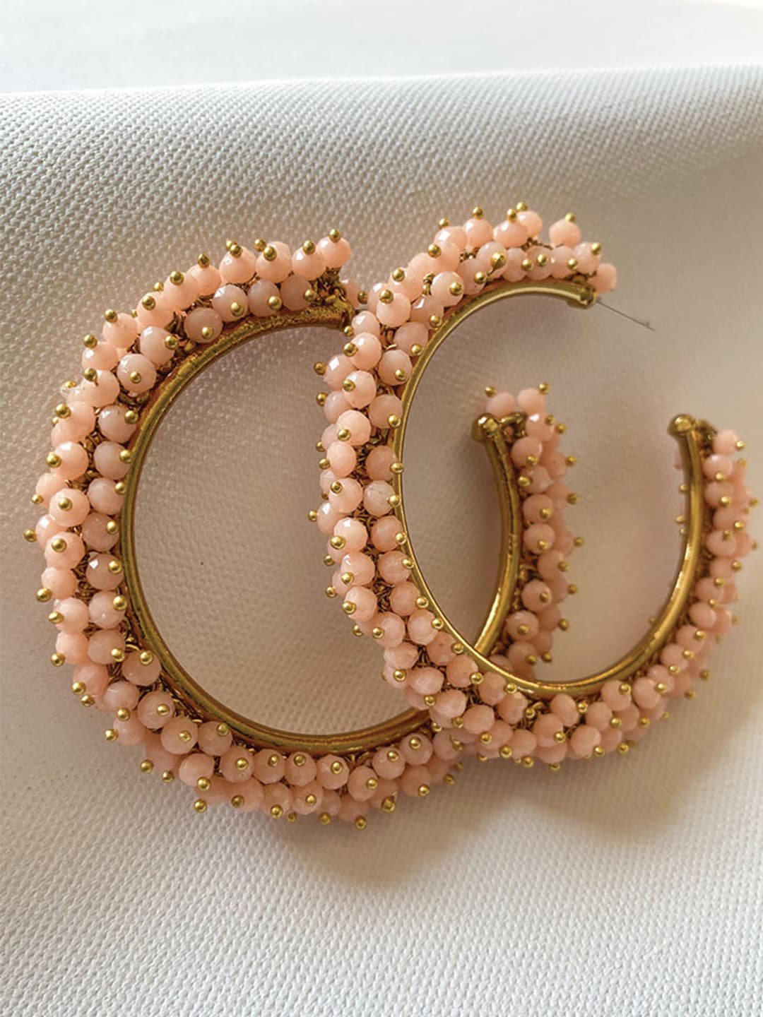 

Tipsyfly Brass Beaded Hoop Earrings, Peach