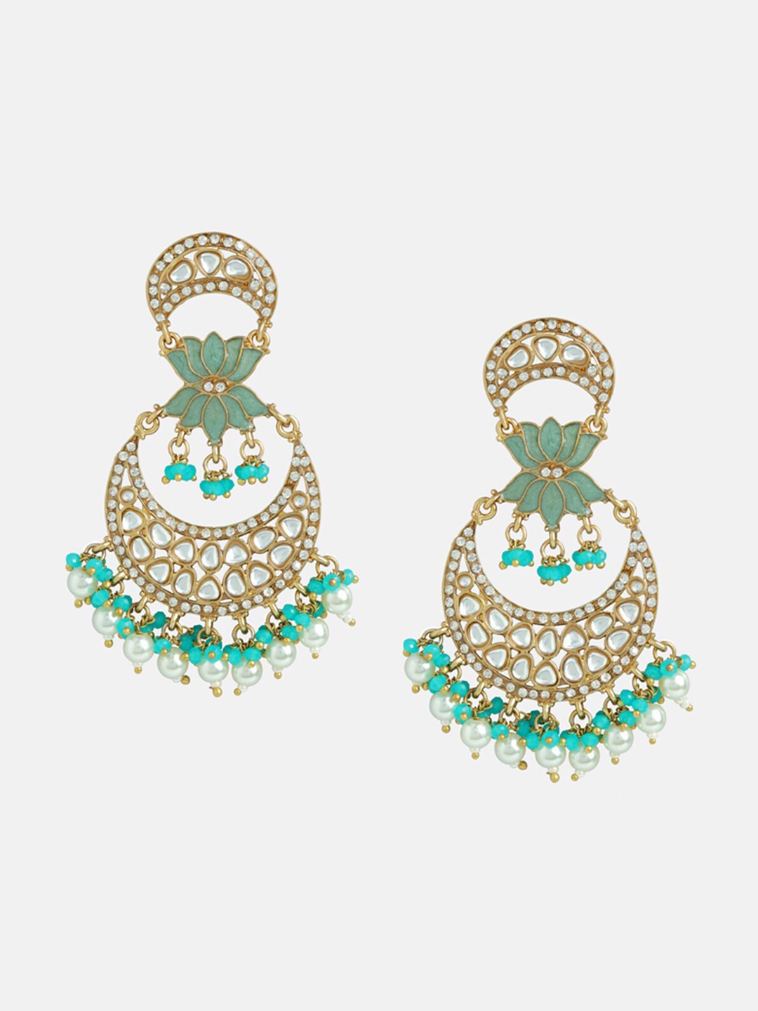 

Tipsyfly Green Artificial Stones Chandbalis, Gold