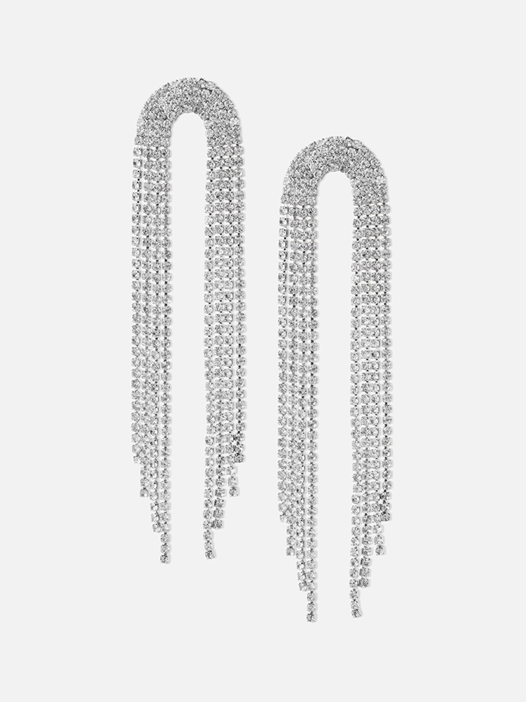 

Tipsyfly Rhinestone Studded Contemporary Drop Earrings, Silver