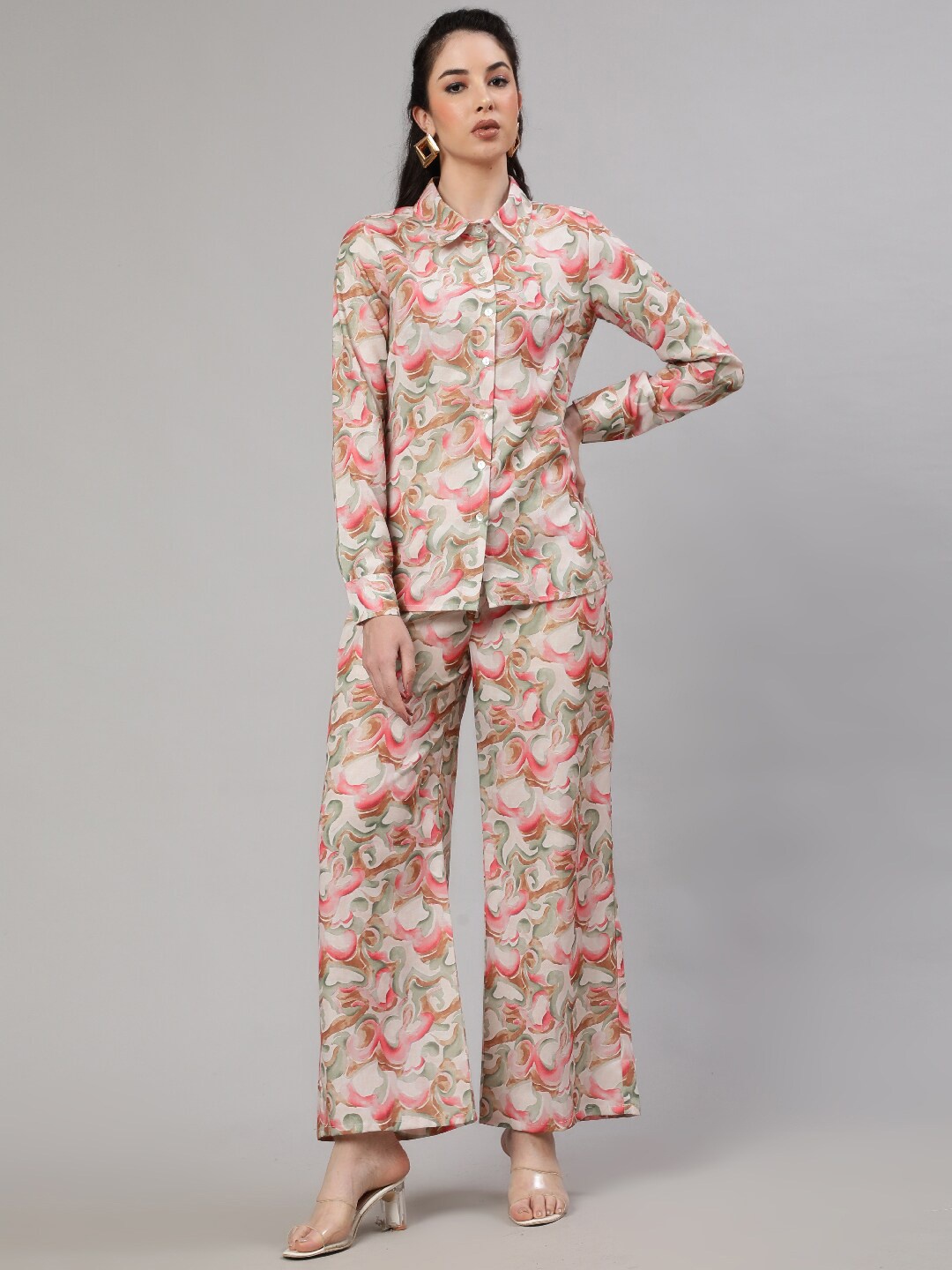 

AKS Abstract Printed Shirt & Palazzo, Orange