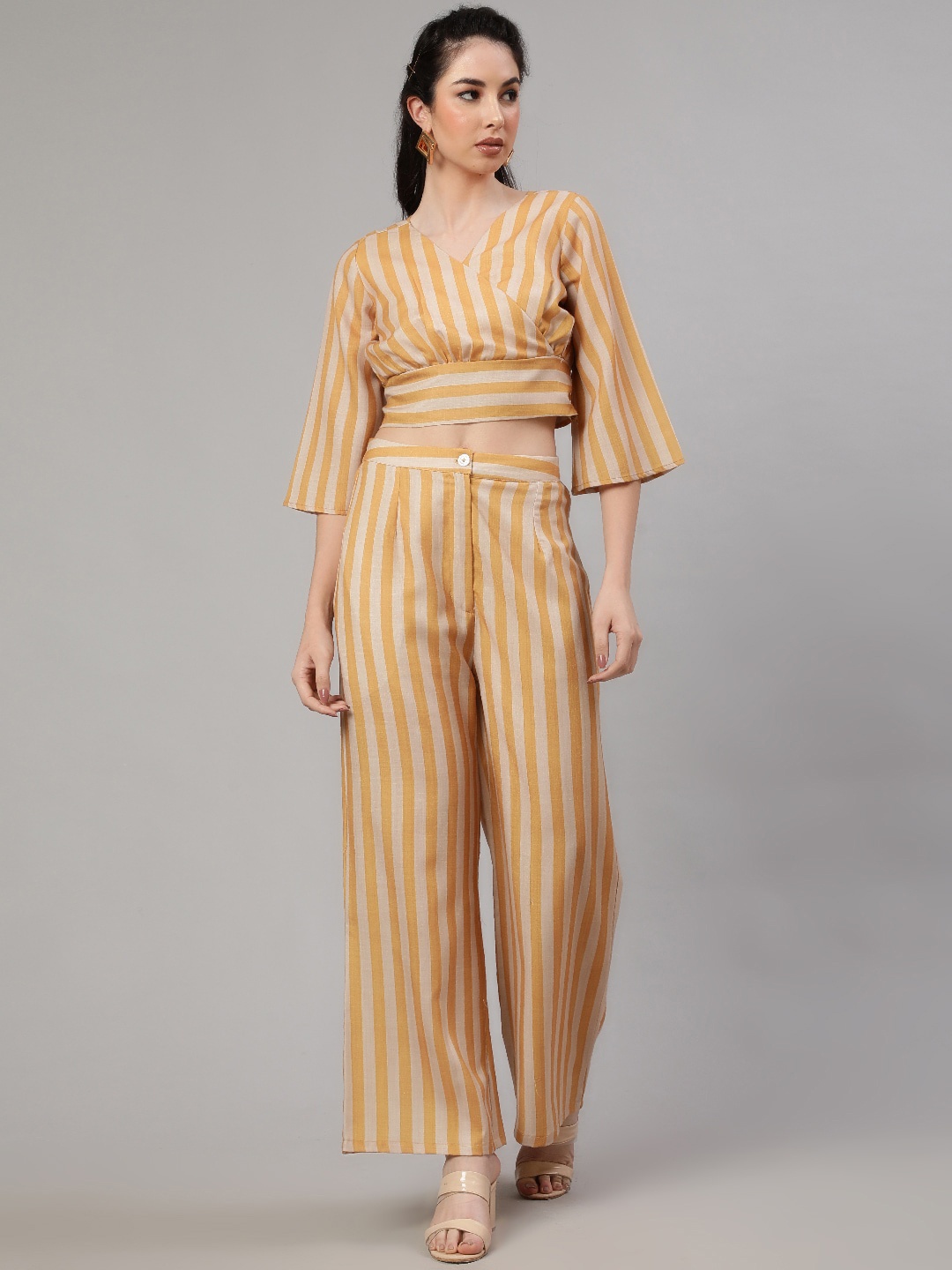 

AKS Striped Crop Top With Palazzo, Mustard