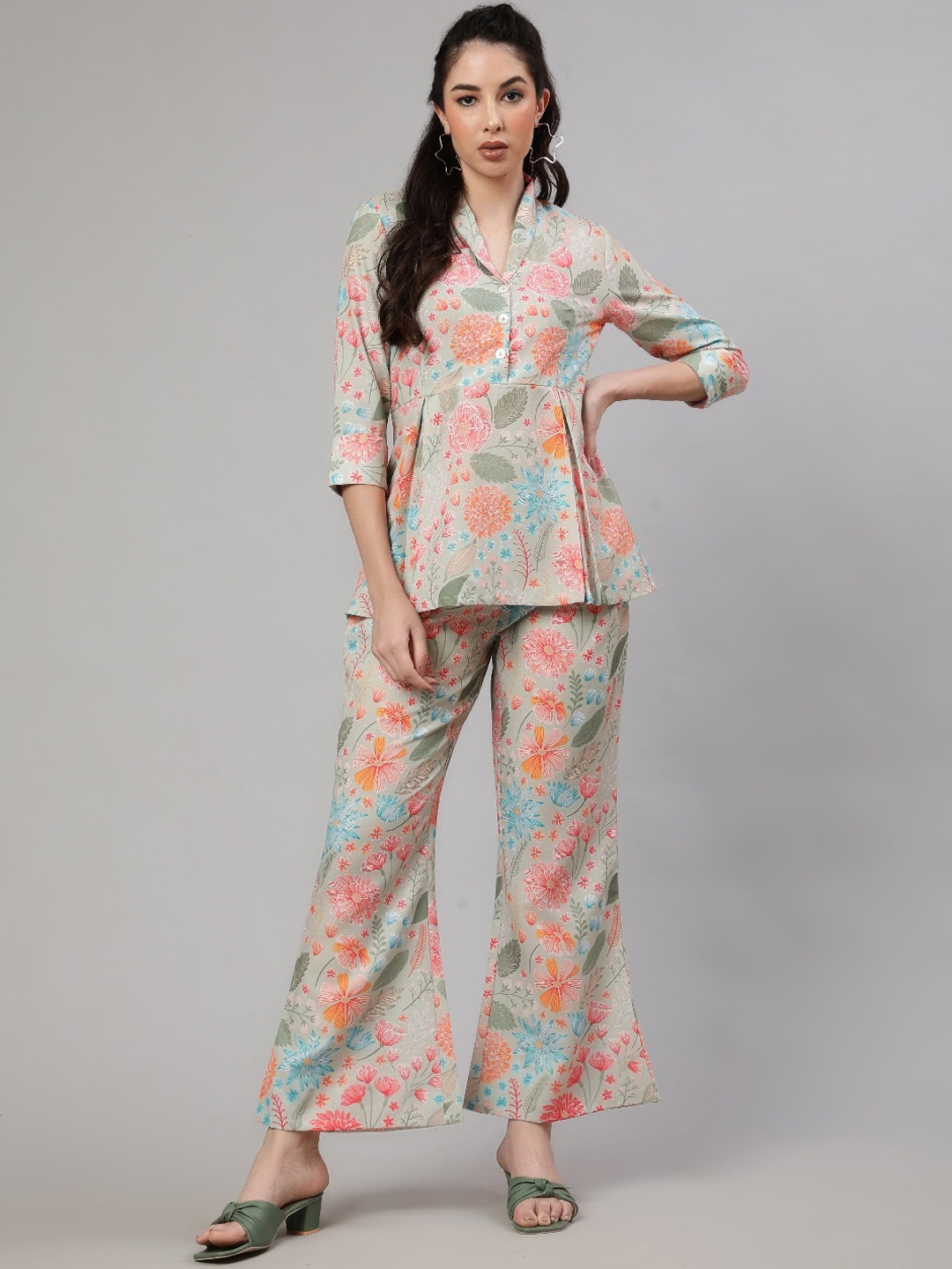 

AKS Floral Printed Top & Trousers, Grey