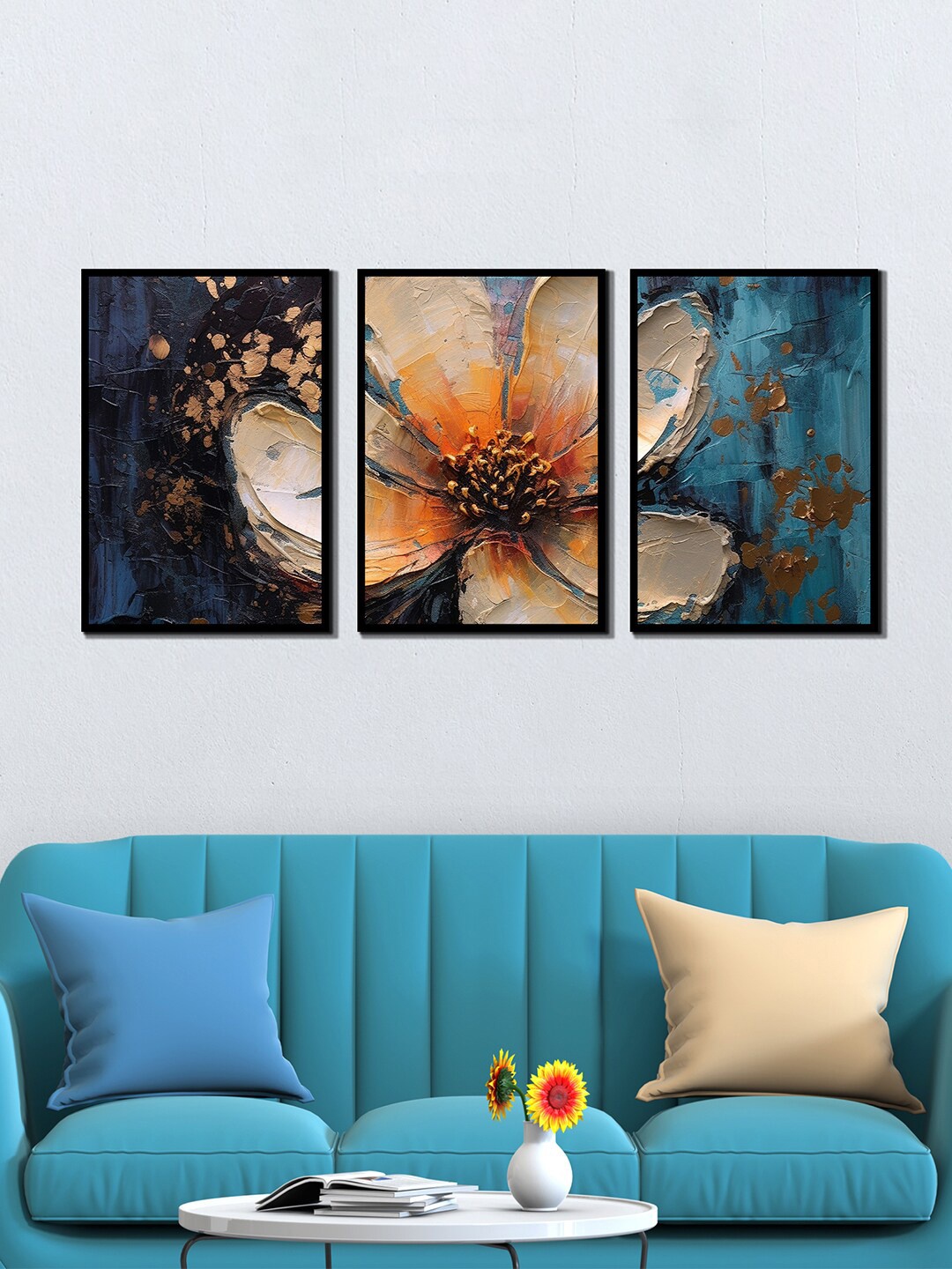 

WENS 3 Pcs Black & Pink Floral Painting Framed Wall Art