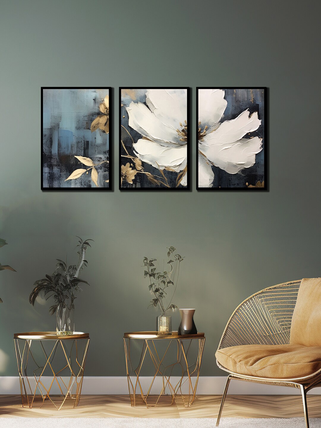 

WENS Black & White 3-Pieces Floral Printed Framed Wall Art