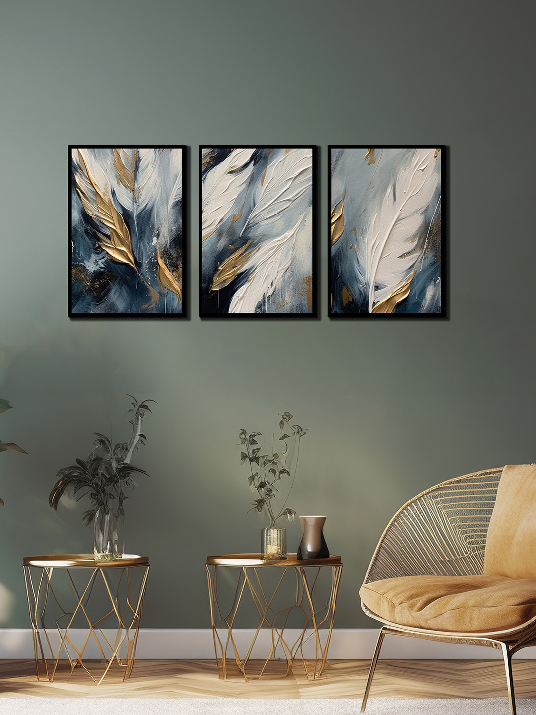 

WENS Black & Brown 3-Pieces Floral Printed Modern Art Framed Wall Art