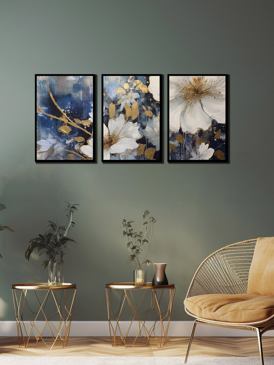 

WENS Black & White 3-Pieces Floral Printed Framed Wall Art