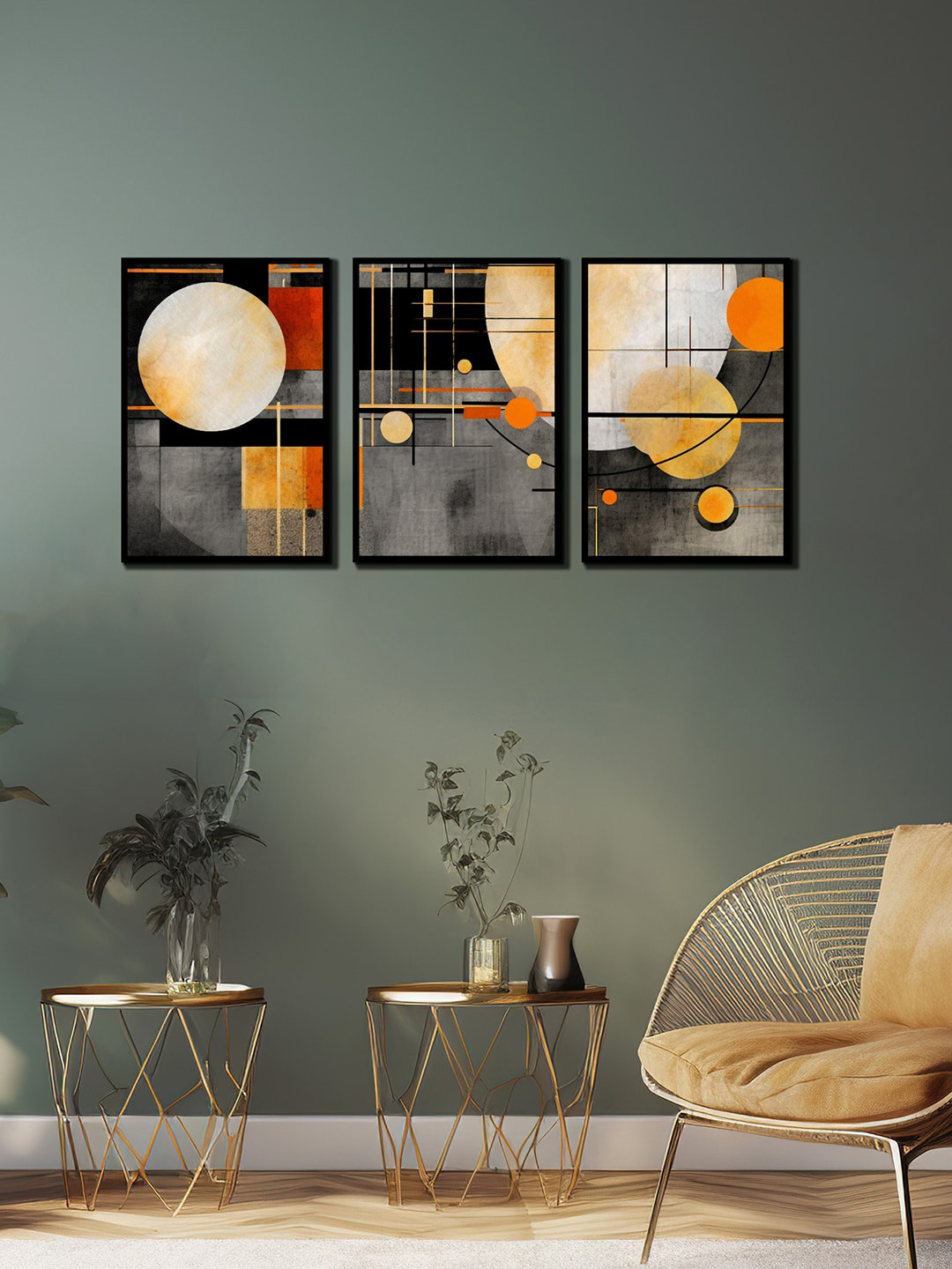 

WENS Black & Orange 3-Pieces Geometric Printed Framed Wall Art