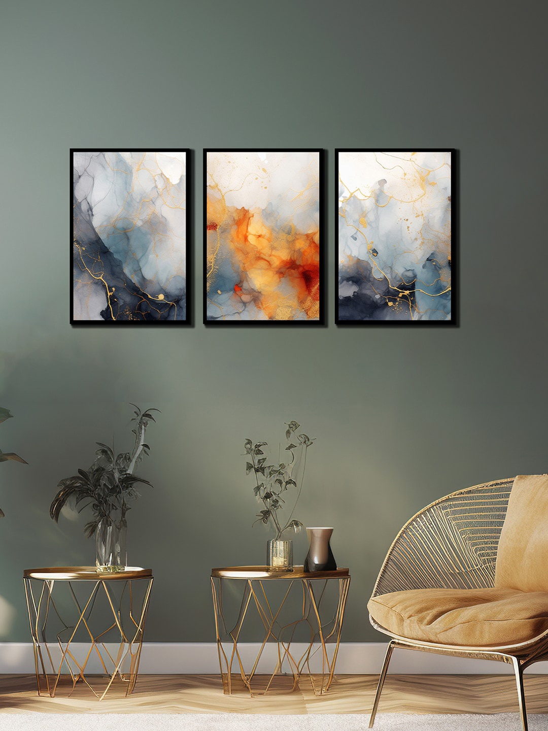 

WENS Black & Orange 3-Pieces Printed Modern Framed Wall Art