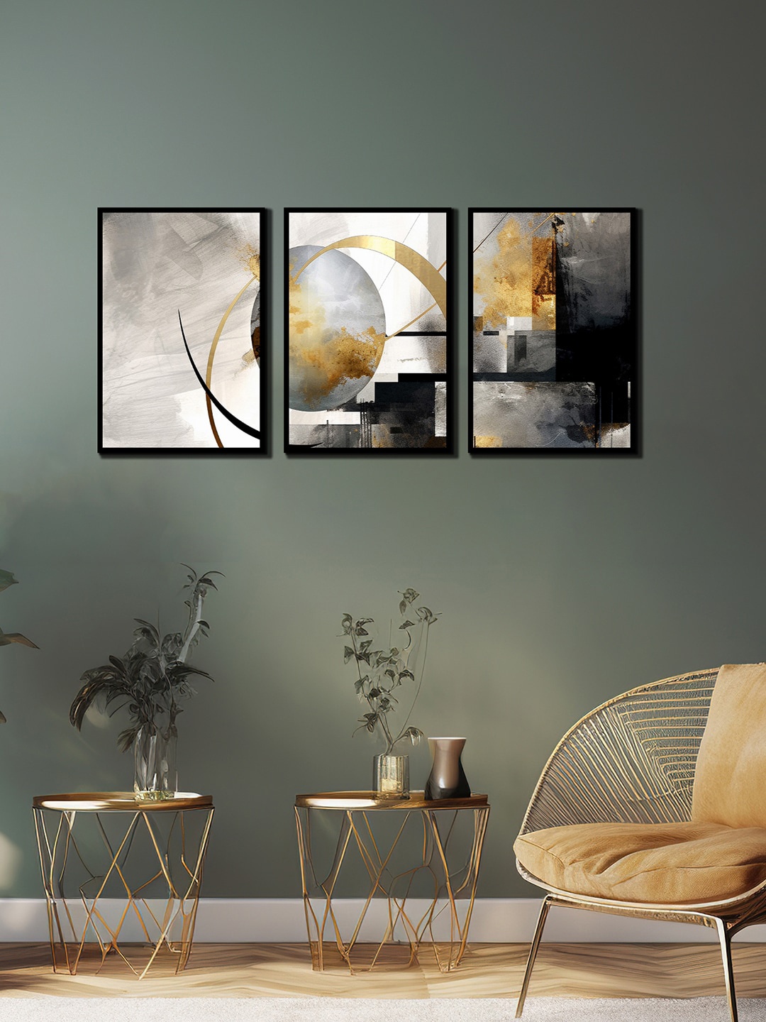 

WENS Black & Grey 3-Pieces Abstract Printed Framed Wall Art