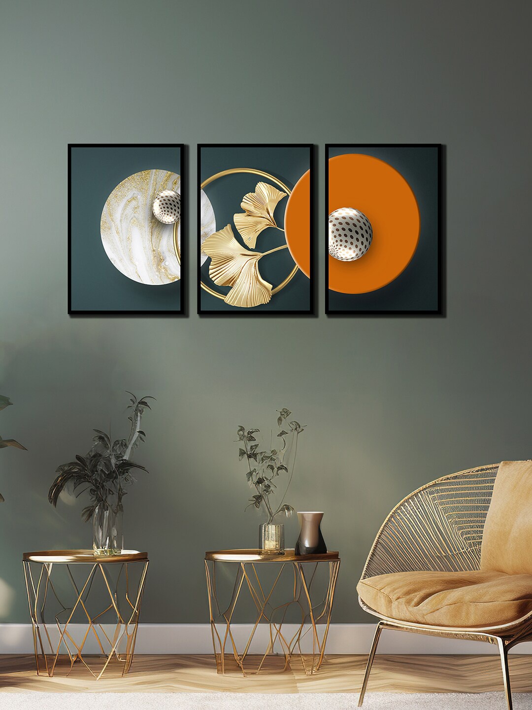 

WENS Black & Orange 3-Pieces Abstract Printed Framed Wall Art