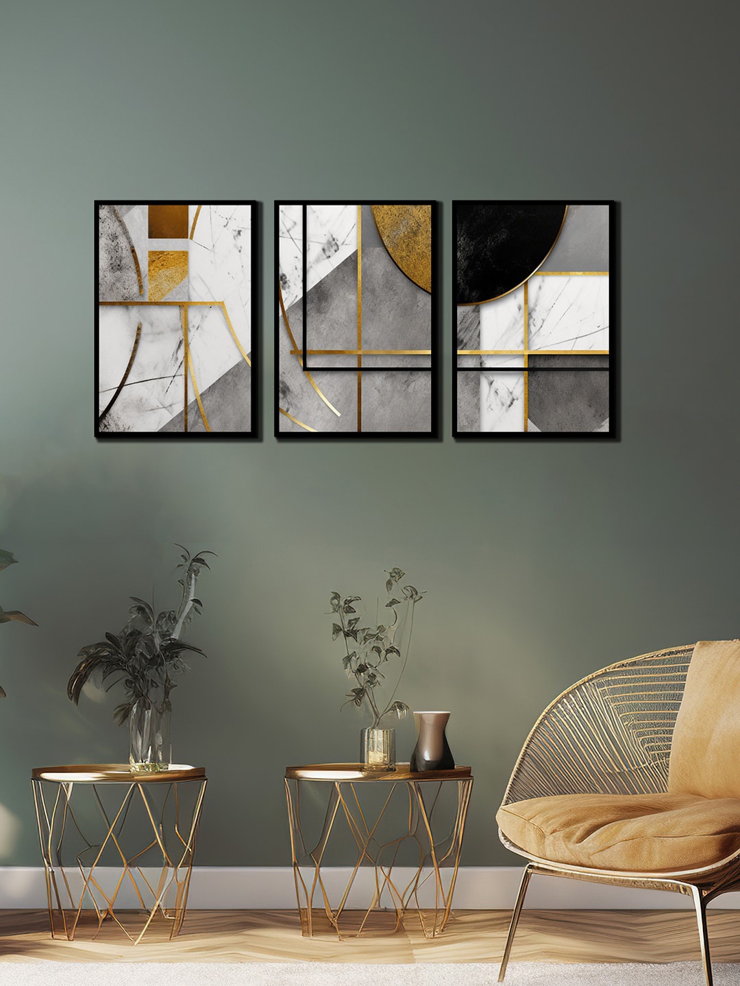 

WENS Black & Grey 3-Pieces Geometric Printed Framed Wall Art
