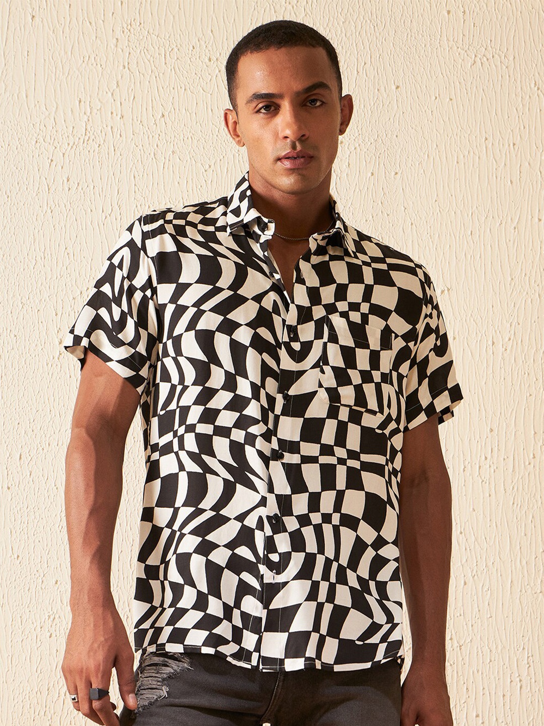 

DENNISON Men Smart Block Printed Casual Shirt, White
