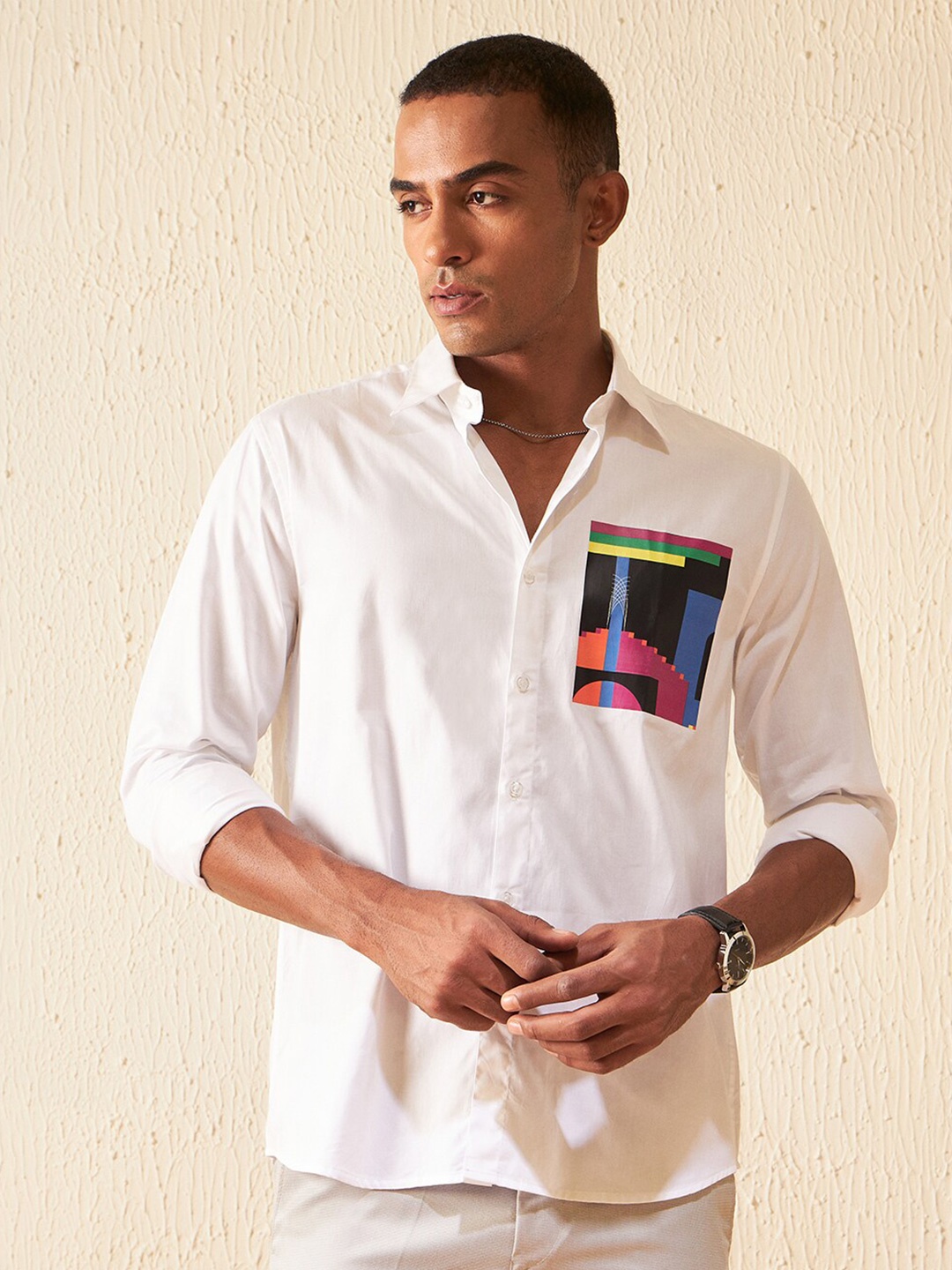 

DENNISON Cotton Smart Slim Fit Cutaway Collar Shirt, White