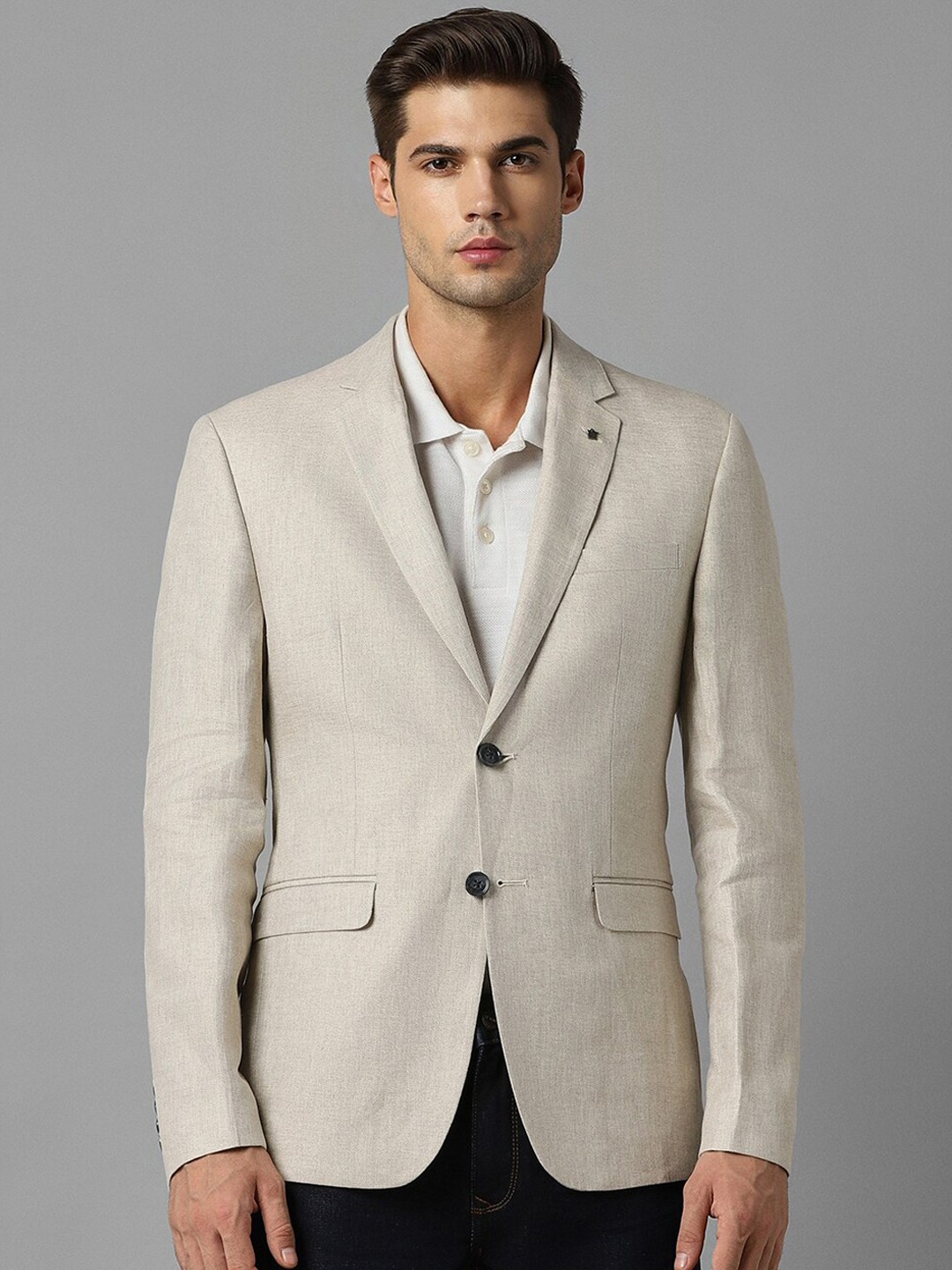 

Louis Philippe Textured Slim-Fit Single Breasted Casual Blazers, Cream