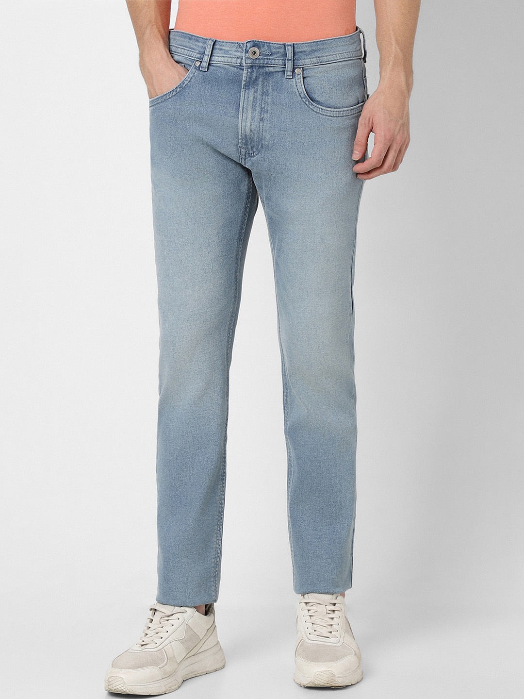 

Peter England Men Clean Look Mid-Rise Heavy Fade Stretchable Jeans, Blue