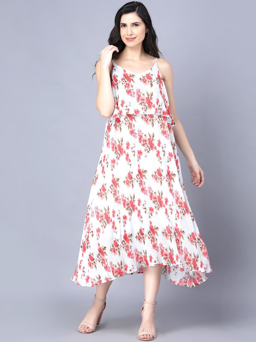 

DressBerry Floral Printed Georgette A-Line Midi Dress, White