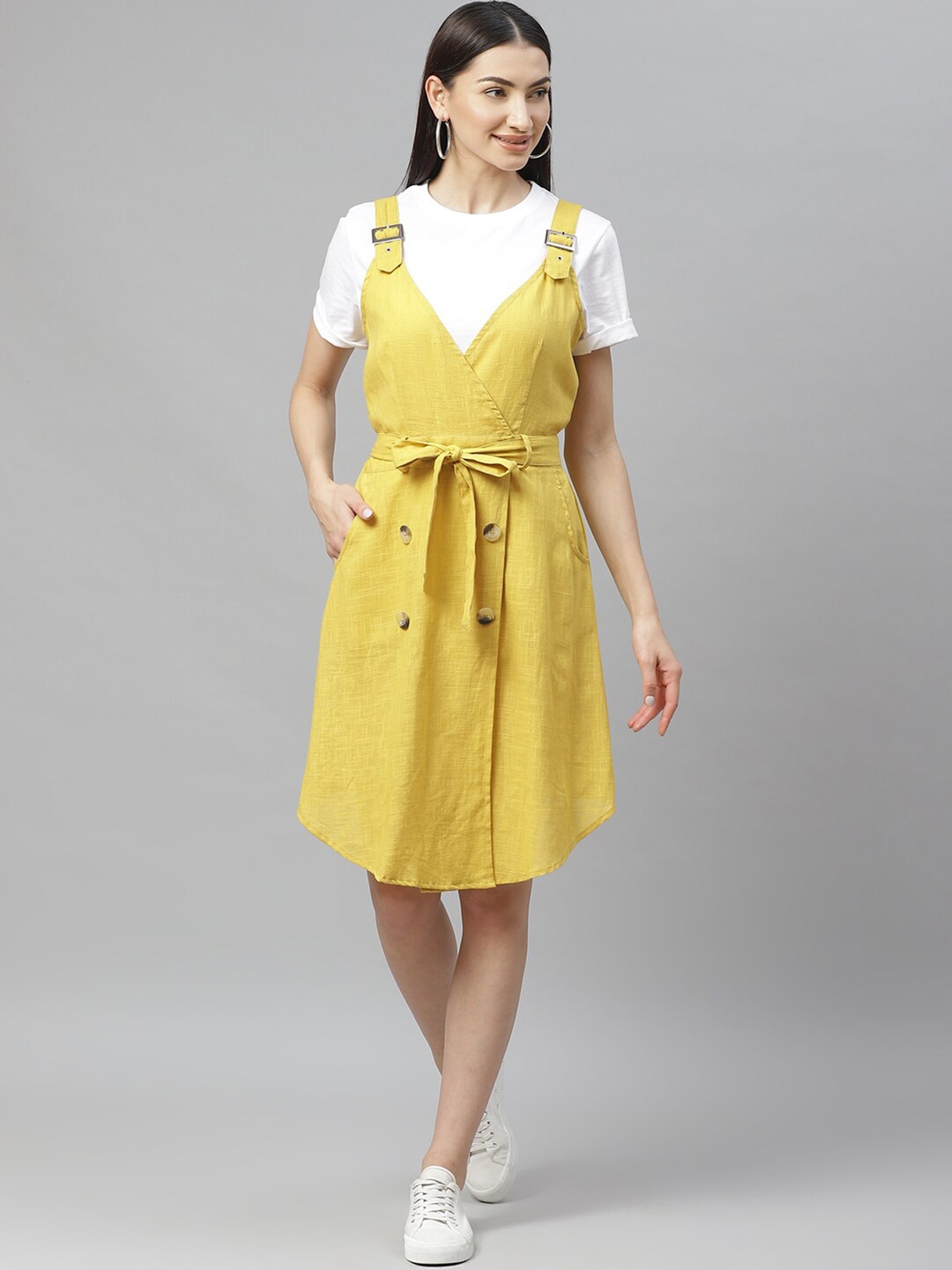 

DressBerry Tie Ups Cotton Pinafore Dress, Mustard
