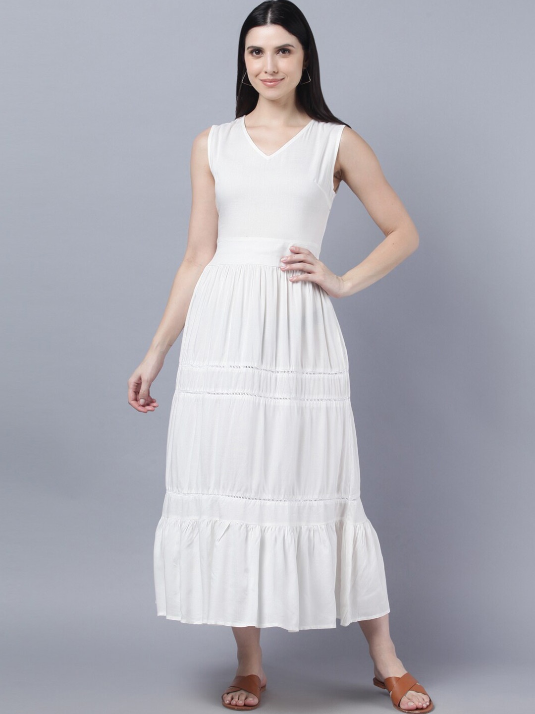 

DressBerry Georgette V-Neck Fit & Flare Midi Dress, Off white
