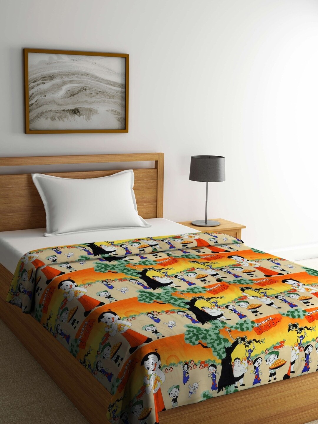 

FABINALIV Multicolor Cartoon Print Reversible AC Room 300 GSM Single Bed Dohar, Orange