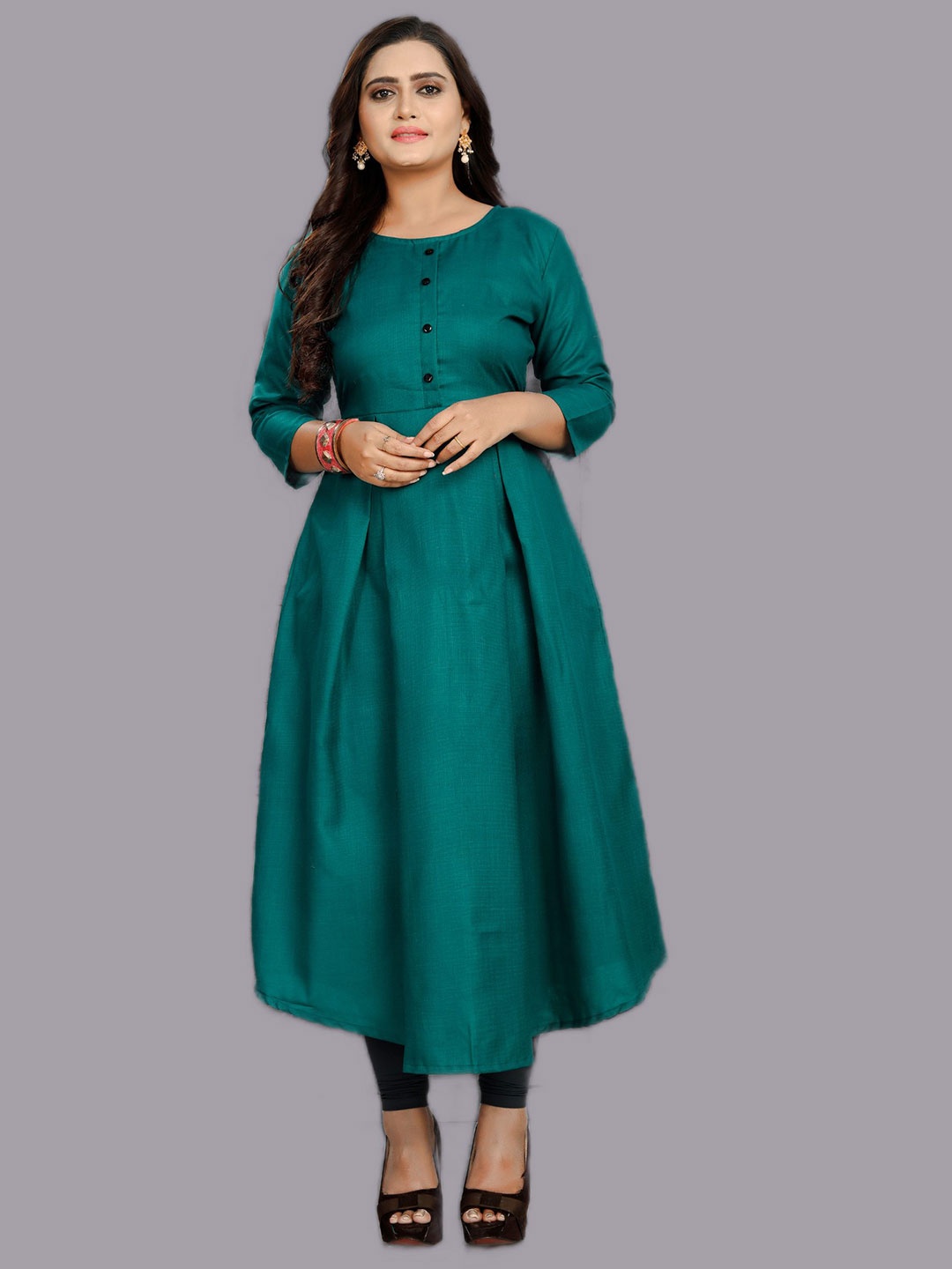 

Kinjo Pleated Anarkali Cotton Kurta, Teal