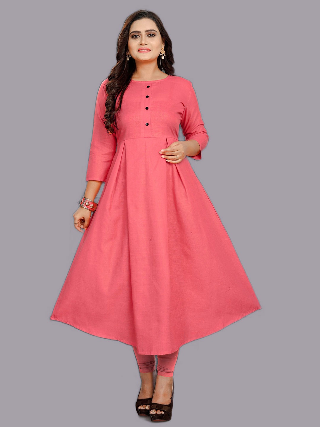 

Kinjo Round Neck Anarkali Designer Kurta, Pink