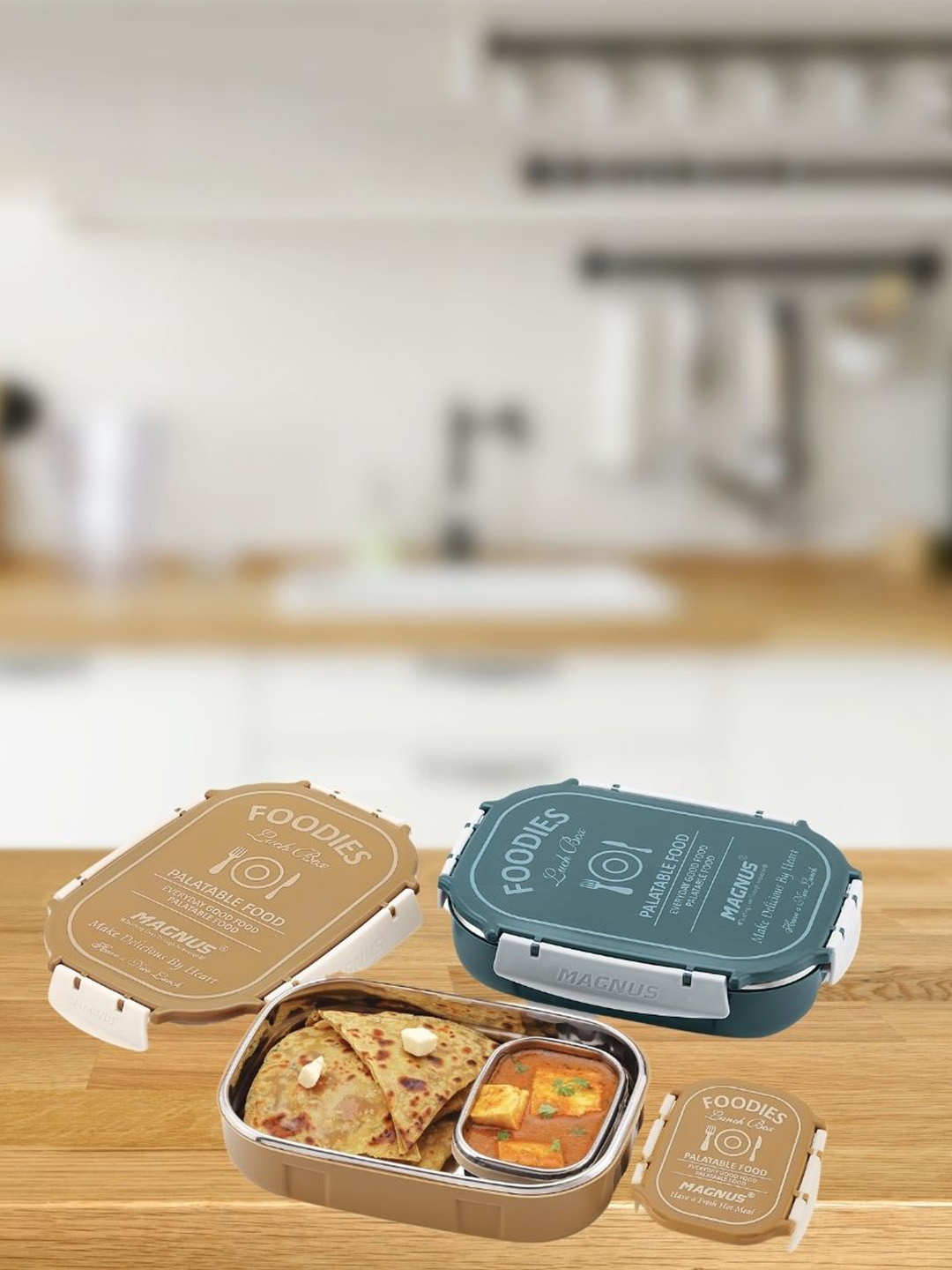 

MAGNUS Spike Grey Stainless Steel Lunch Box With container & Detachable Clips