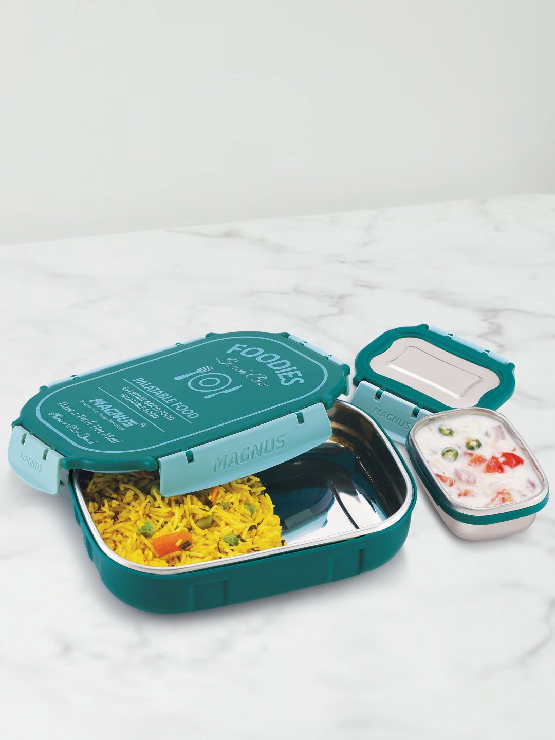 

MAGNUS Spike Blue Stainless Steel Lunch Box With container & Detachable Clips