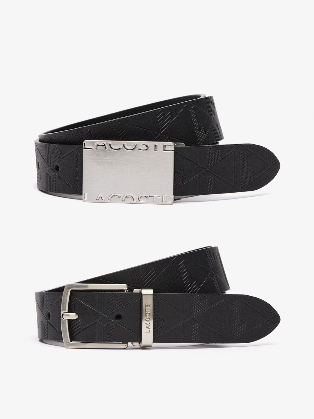 

Lacoste Men Set Of 2 Textured Leather Belt, Black