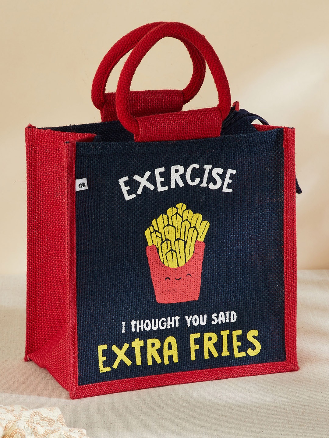 

Home Centre Graphic Printed Jute Lunch Bag, Red