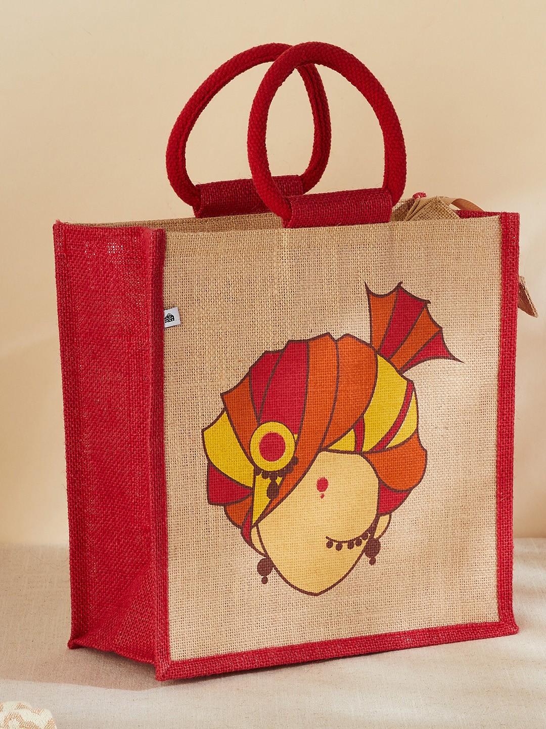 

Home Centre Graphic Printed Jute Lunch Bag, Red