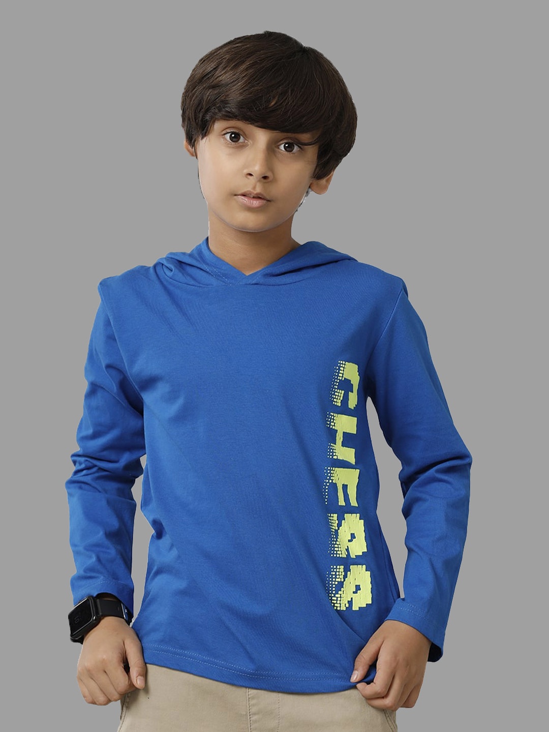 

UNDER FOURTEEN ONLY Boys Typography Printed Hooded Cotton T-shirt, Blue