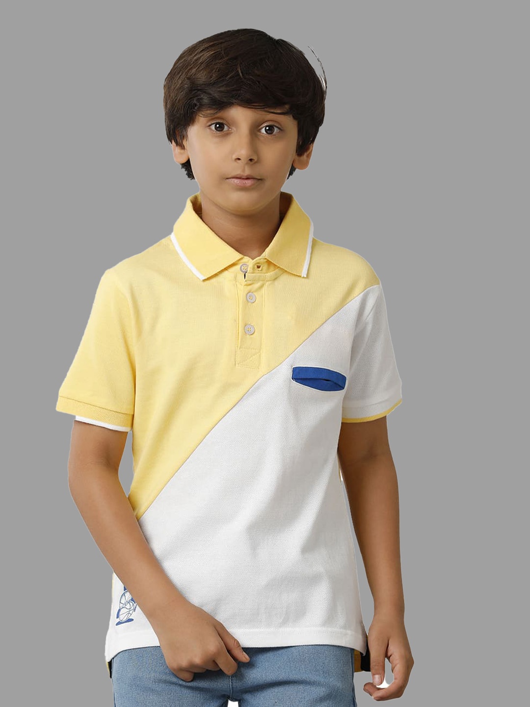 

UNDER FOURTEEN ONLY Boys Colourblocked Polo Collar Cotton T-shirt, Yellow