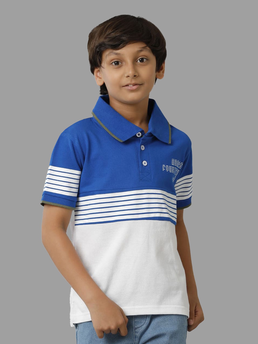 

UNDER FOURTEEN ONLY Boys Striped Polo Collar Cotton T-shirt, Blue