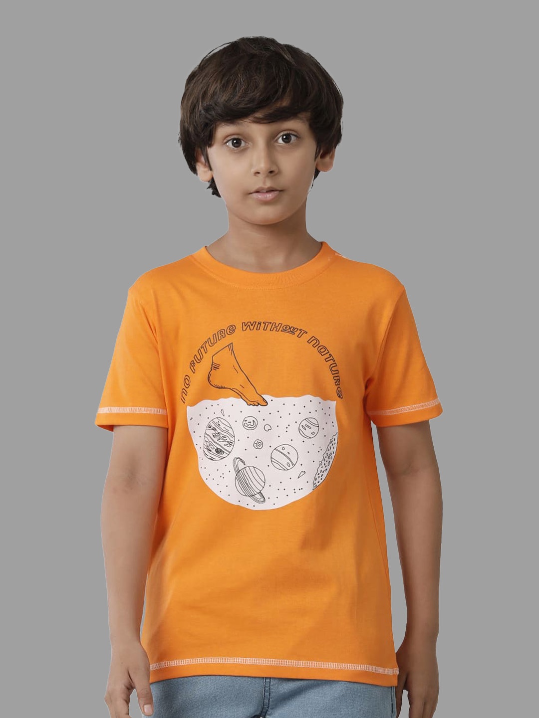 

UNDER FOURTEEN ONLY Boys Conversational Printed Cotton T-shirt, Orange